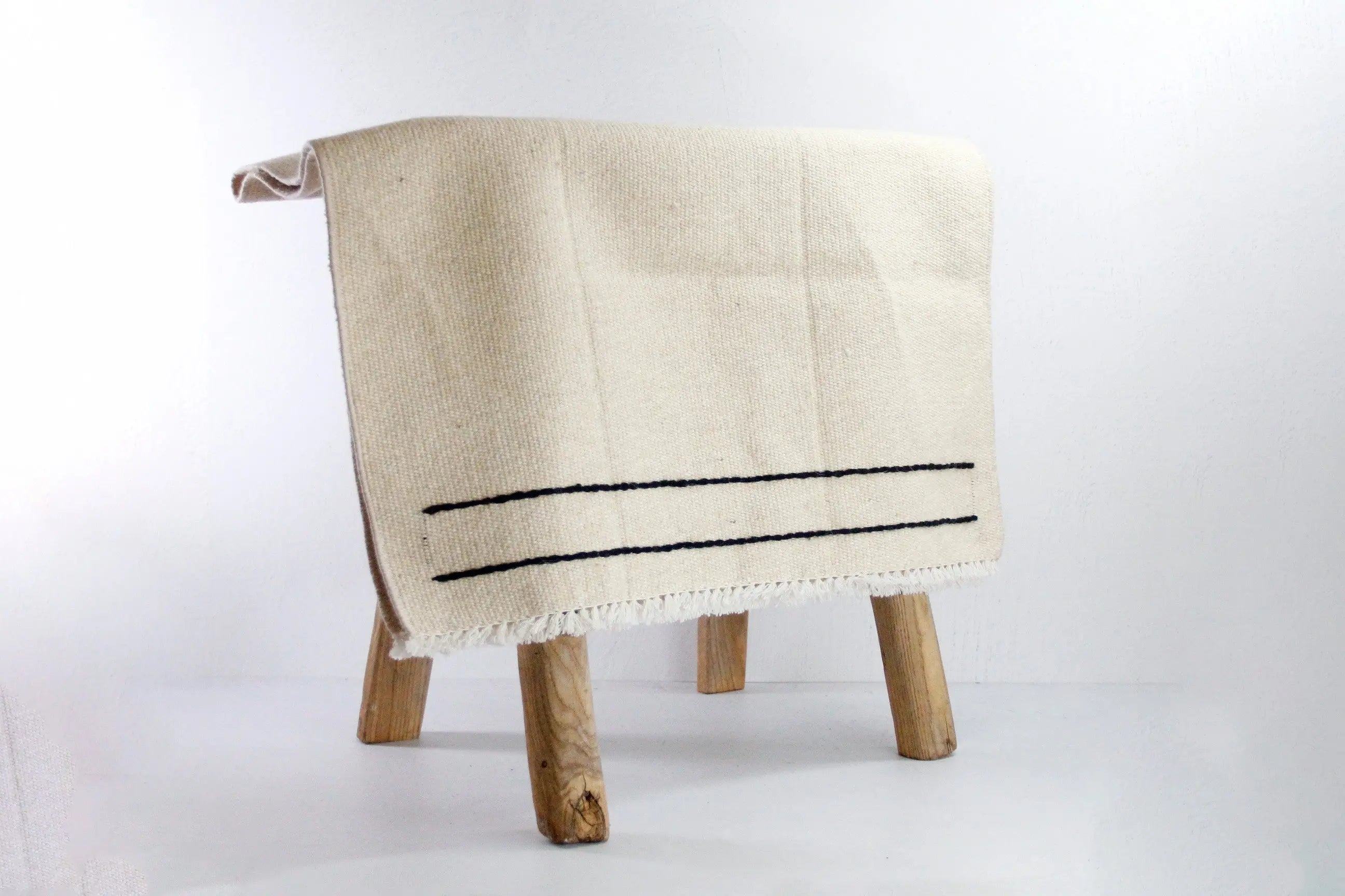 Vintage Wool Kilim Rug | Small Throw Rug Black Stitch Debra Hall Lifestyle