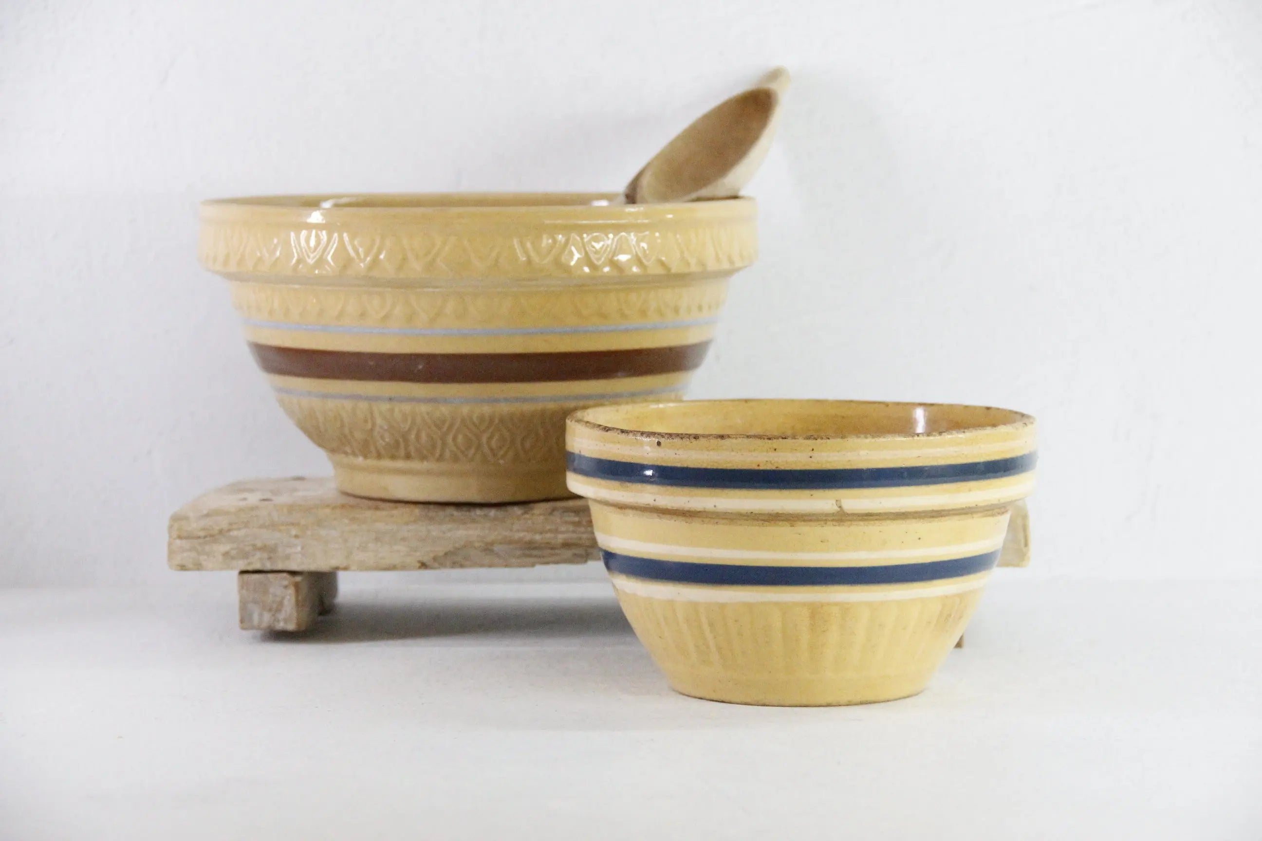 Vintage Yellow Ware Mixing Bowl | Assorted Americana Stripe Debra Hall Lifestyle