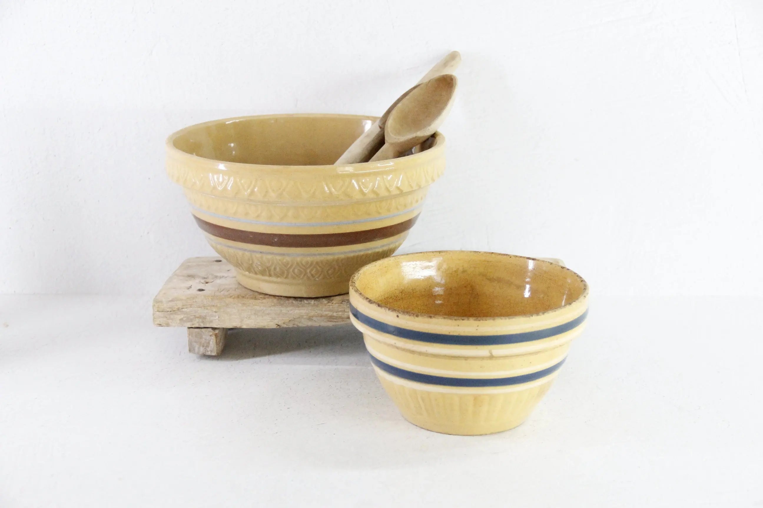 Vintage Yellow Ware Mixing Bowl | Assorted Americana Stripe Debra Hall Lifestyle