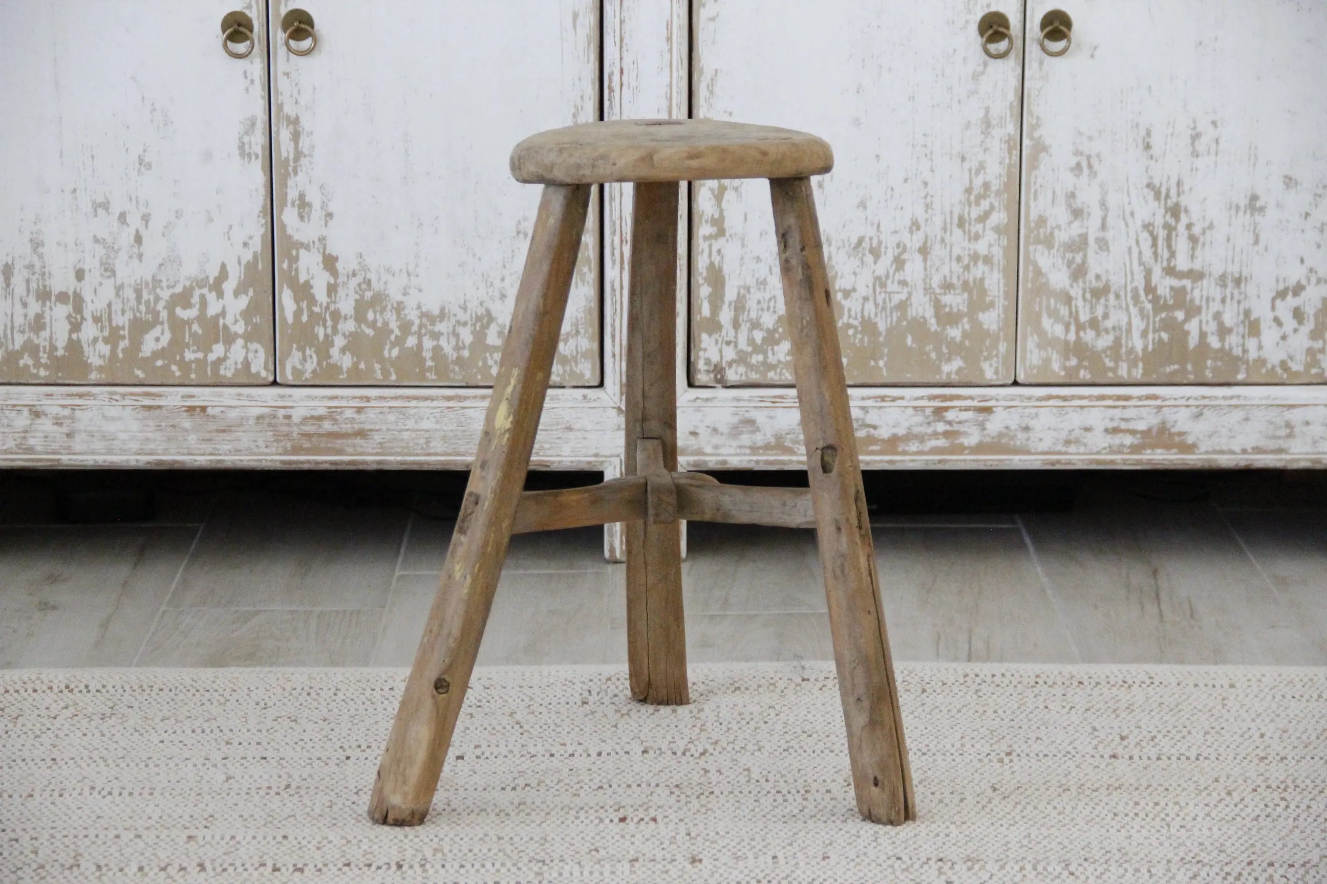 Wabi-Sabi Stool | Vintage Elm Round Wood Side Table Debra Hall Lifestyle