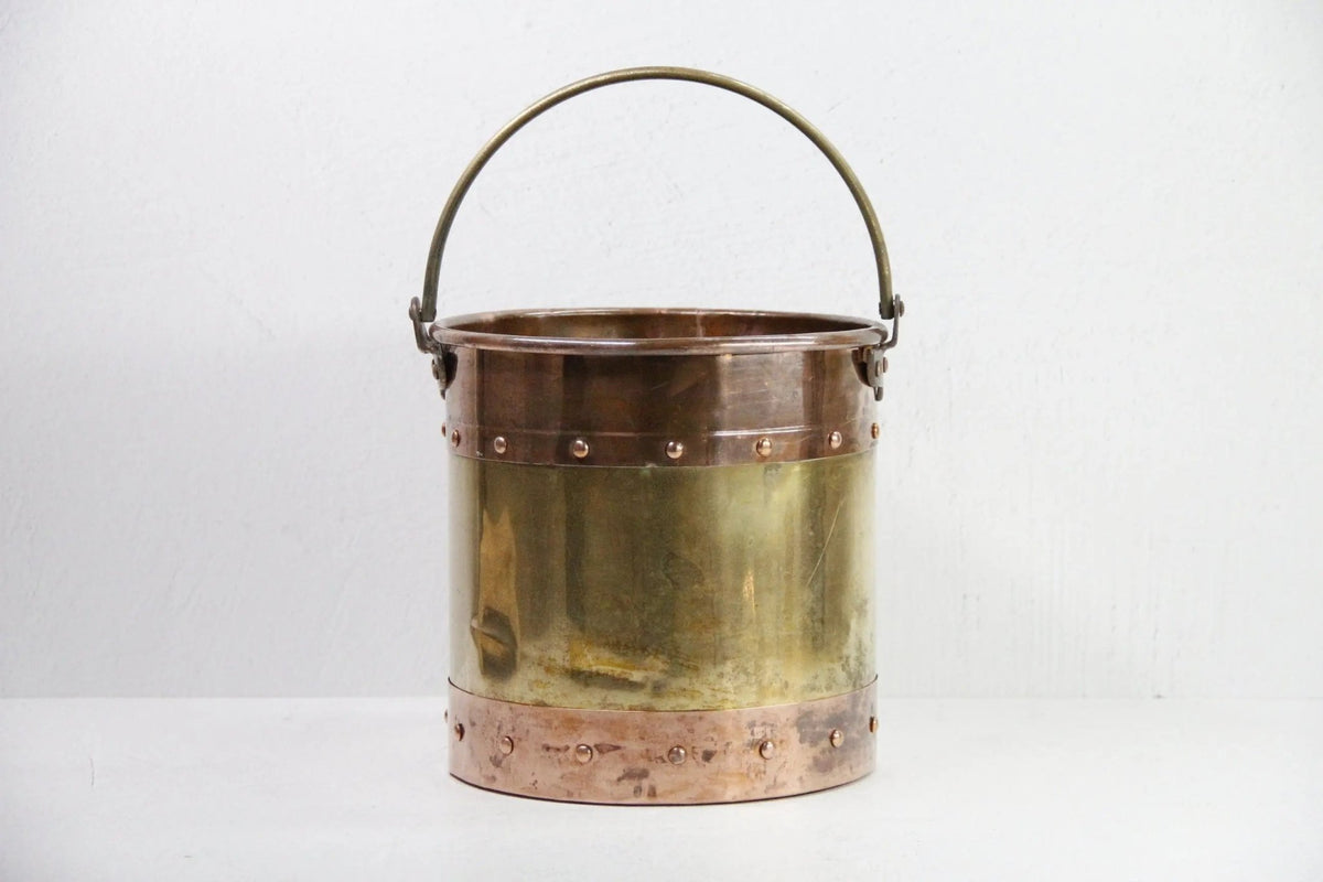 Antique Brass and Copper Bucket England | Riveted-Patina - Debra Hall Lifestyle