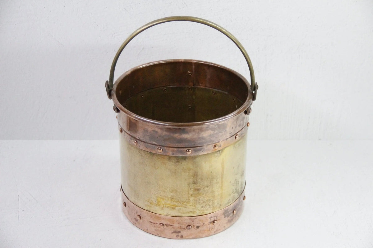Antique Brass and Copper Bucket England | Riveted-Patina - Debra Hall Lifestyle