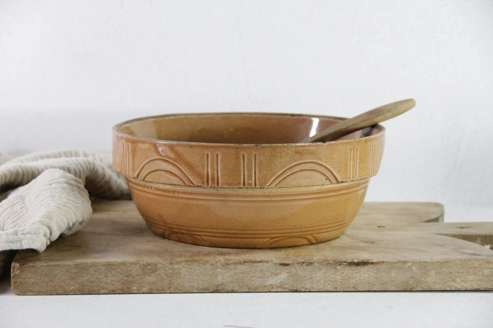 Antique Crock Bowl | Pumpkin Stoneware Mixing Bowl - Debra Hall Lifestyle