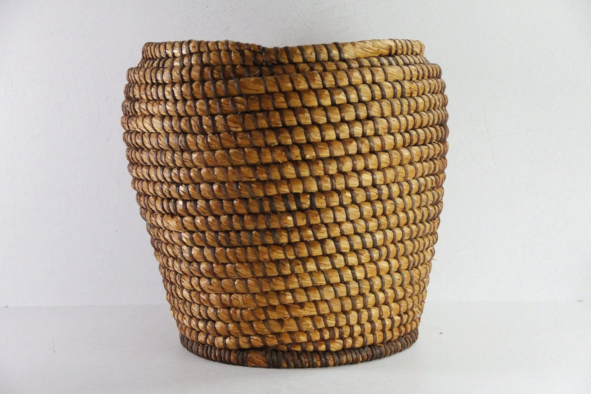 Antique French Basket | Tall Hand Coiled Rye Grain Basket - Debra Hall Lifestyle