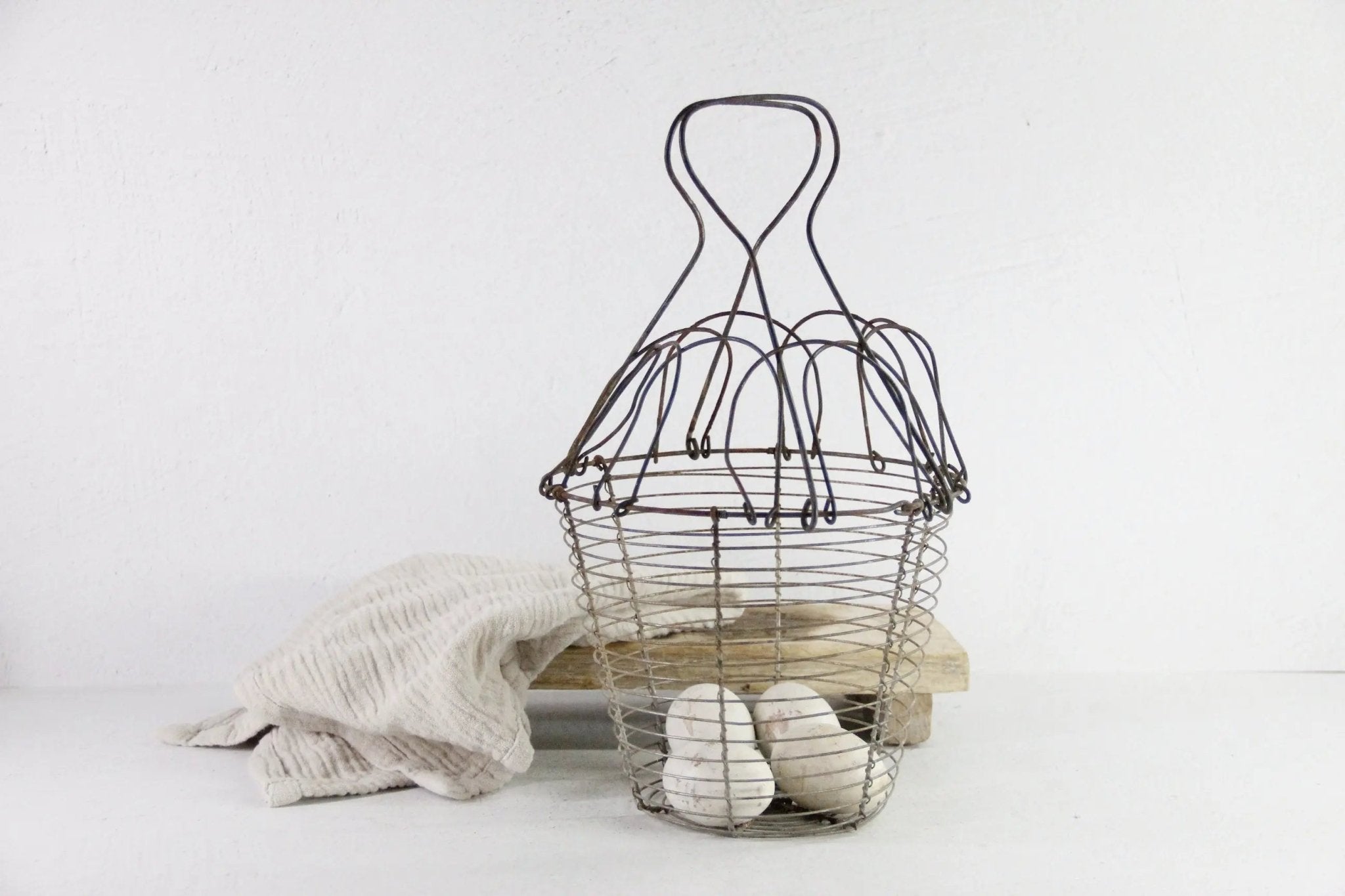 Antique French Wire Egg Basket | Collapsable with Handle - Debra Hall Lifestyle