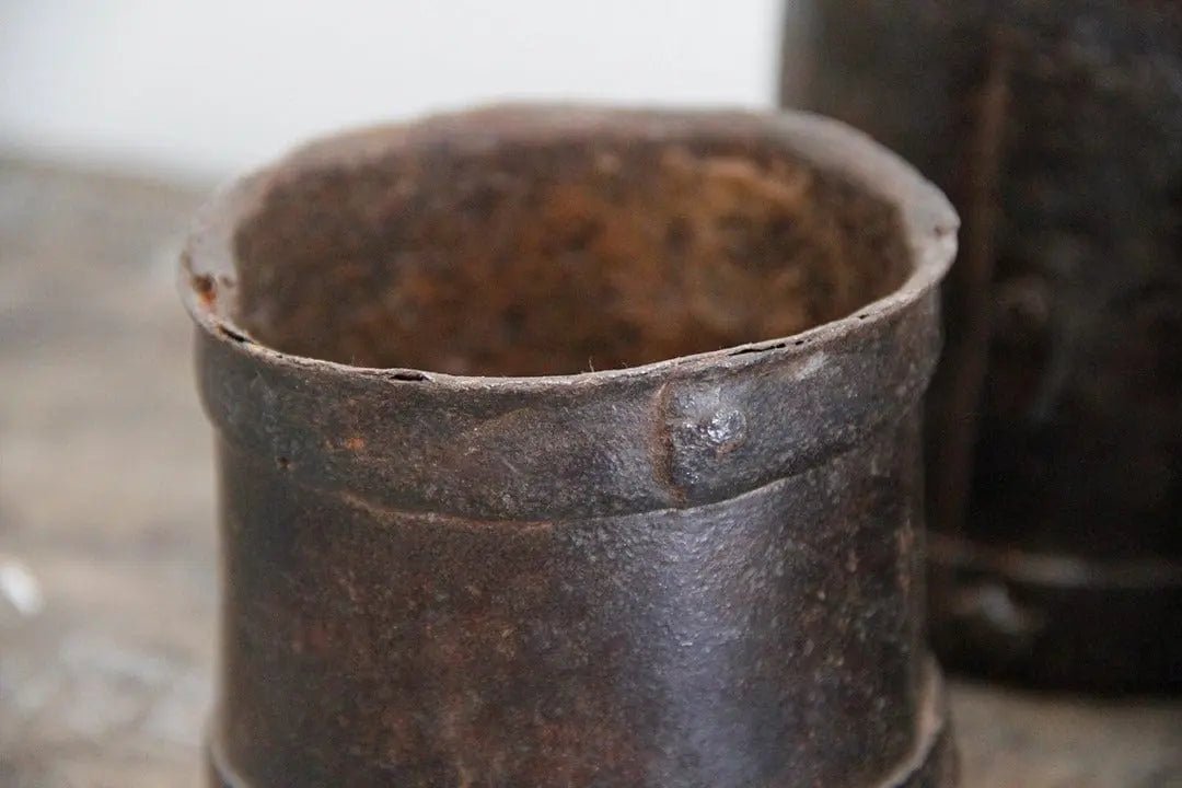 Antique Iron Pot | India Grain Measure - Debra Hall Lifestyle