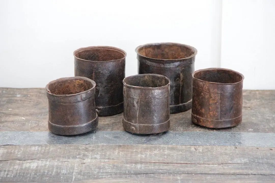 Antique Iron Pot | India Grain Measure - Debra Hall Lifestyle