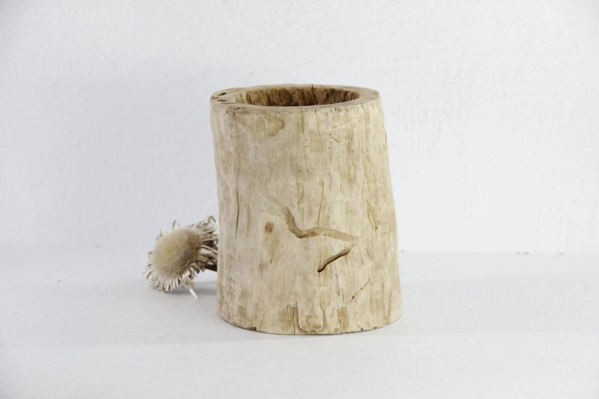 Antique Mortar | Carved Wood Grinder Bowl - Debra Hall Lifestyle