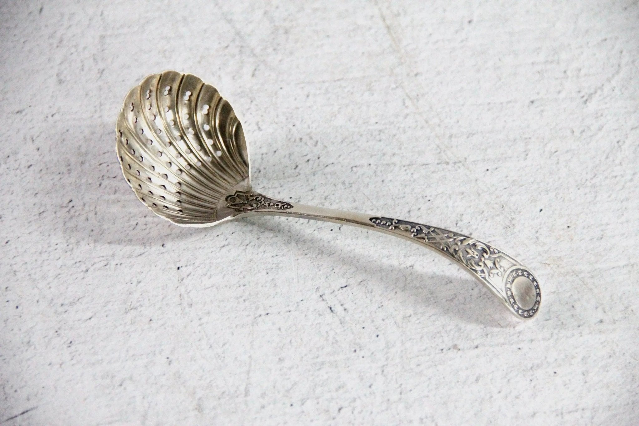 Antique Silver Sugar Sifter Spoon | English Serving Piece - Debra Hall Lifestyle