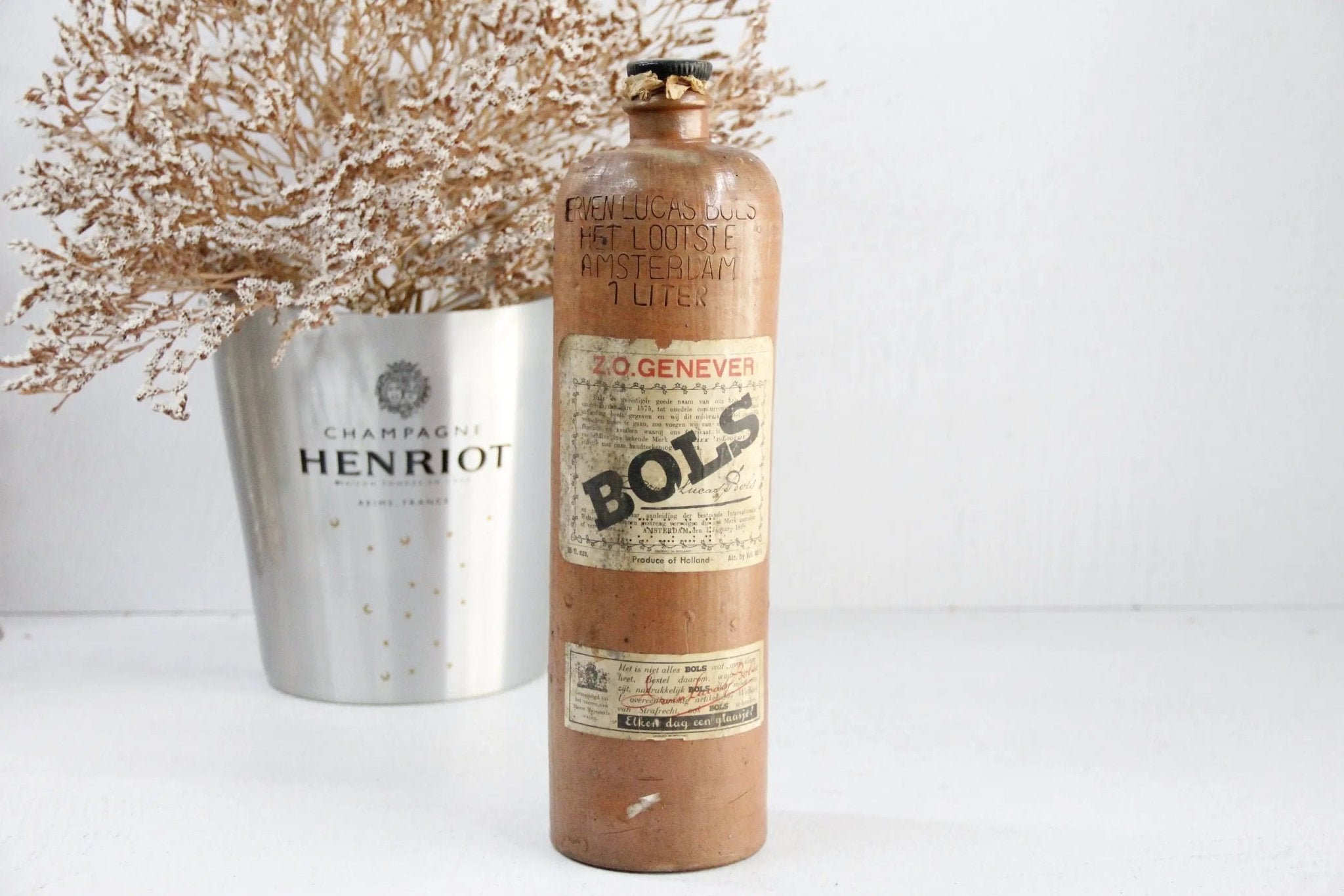 Antique Stoneware Bottle | 19th C. Amsterdam W/Label - Debra Hall Lifestyle