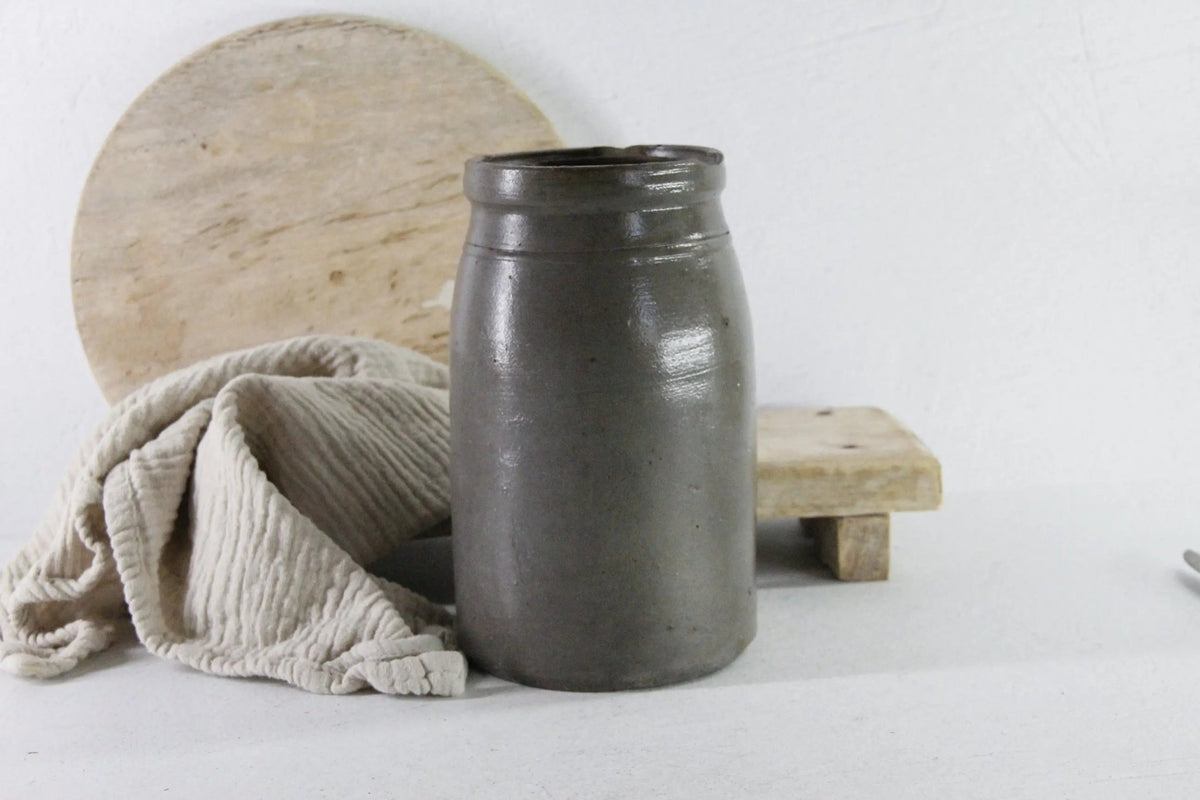 Antique Stoneware Crock Canning Jar | 19th C. Salt Glaze - Debra Hall Lifestyle