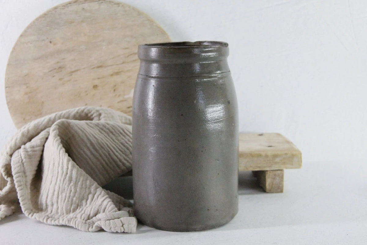 Antique Stoneware Crock Canning Jar | 19th C. Salt Glaze - Debra Hall Lifestyle
