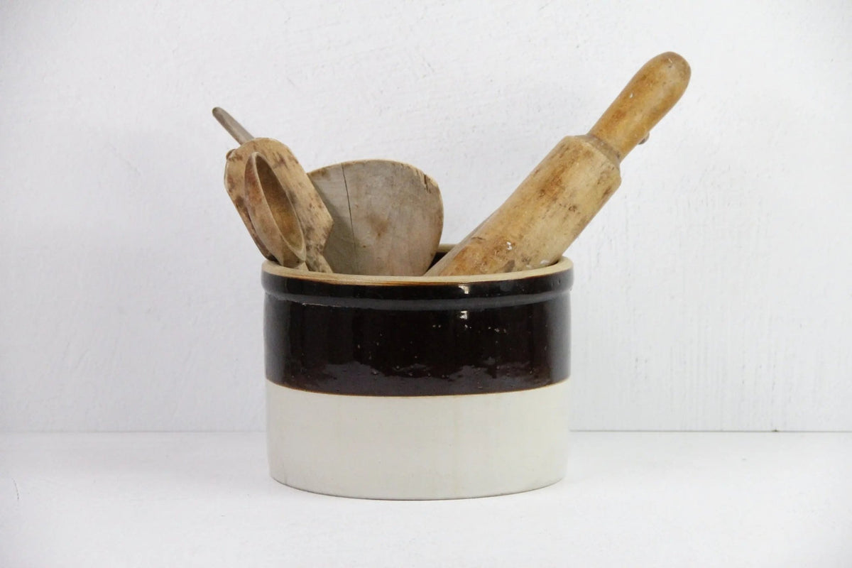 Antique Stoneware Crock | Large 1800s Dipped Two Tone - Debra Hall Lifestyle