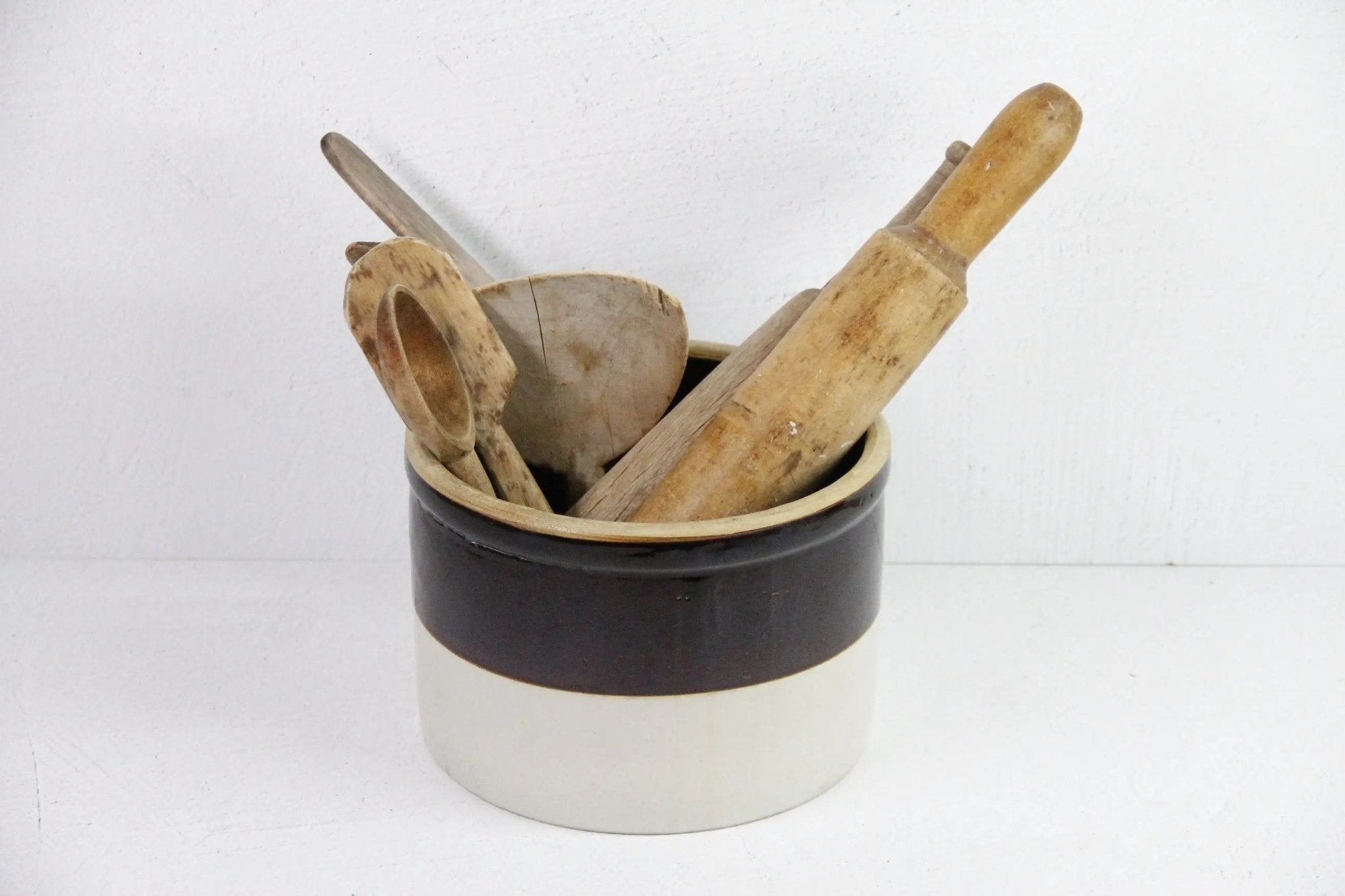 Antique Stoneware Crock | Large 1800s Dipped Two Tone - Debra Hall Lifestyle