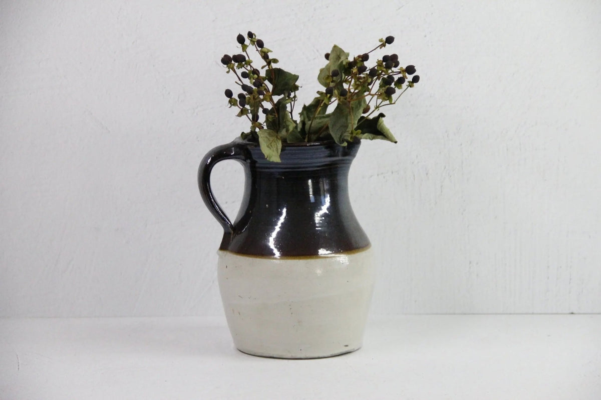 Antique Stoneware Pitcher | Rustic Early Two Tone Pitcher - Debra Hall Lifestyle