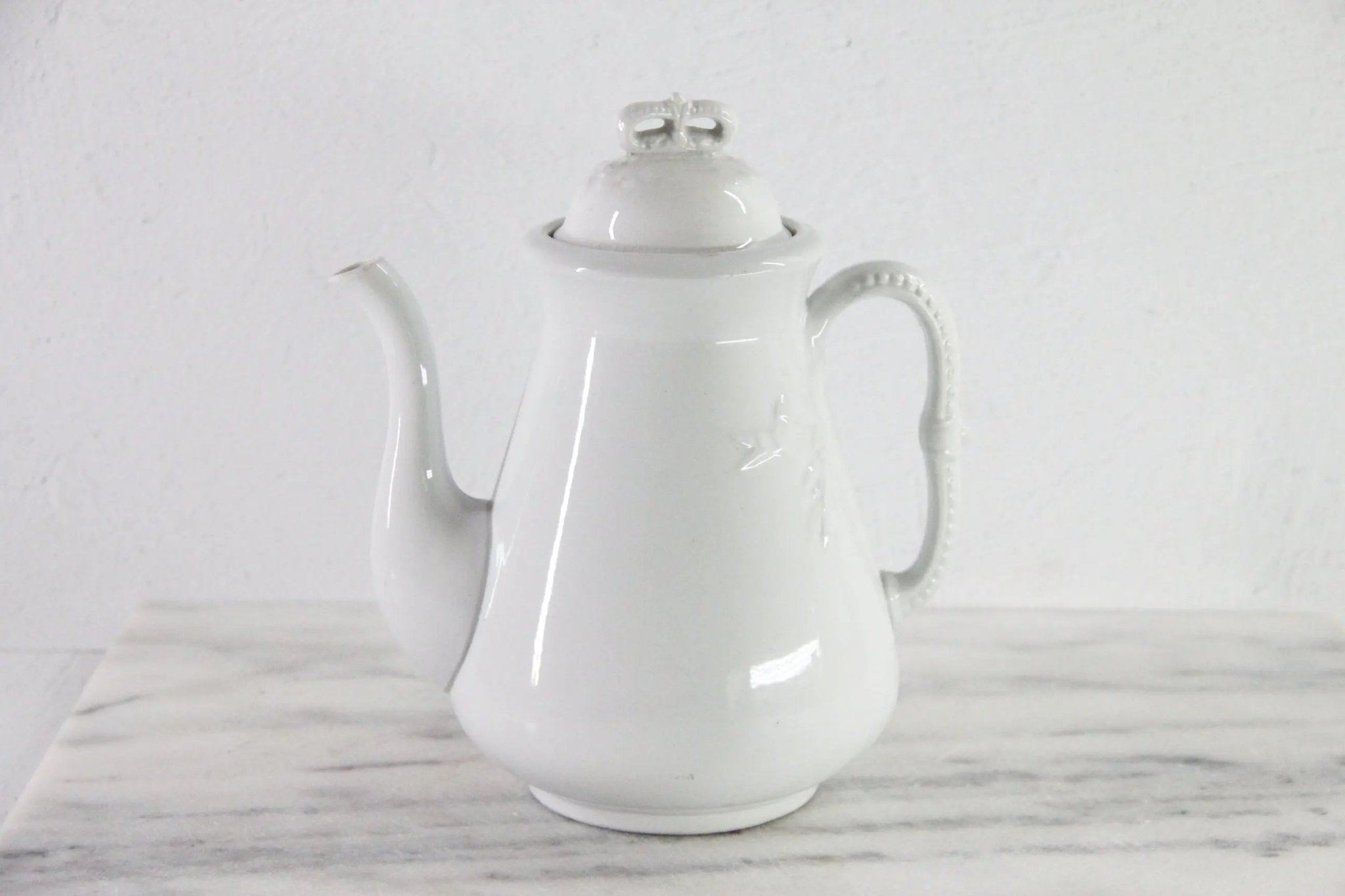 Antique White Ironstone Coffee Pot | J&G Meakin Stamped - Debra Hall Lifestyle