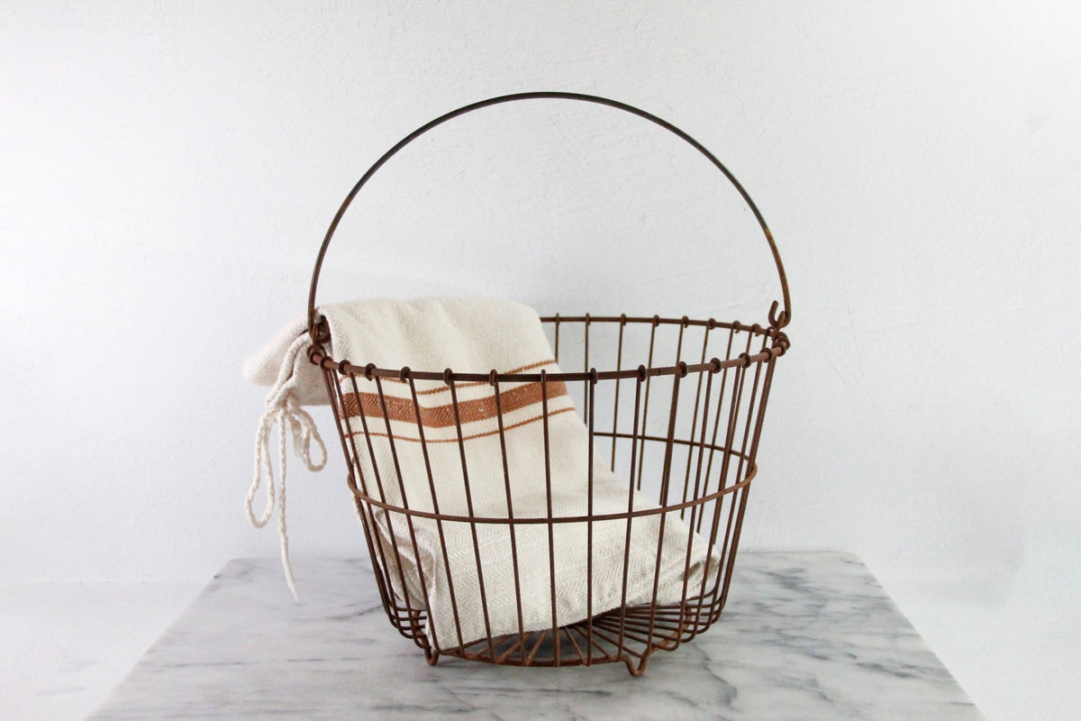Antique Wire Egg Basket | Large Rustic Produce Basket with Handle - Debra Hall Lifestyle