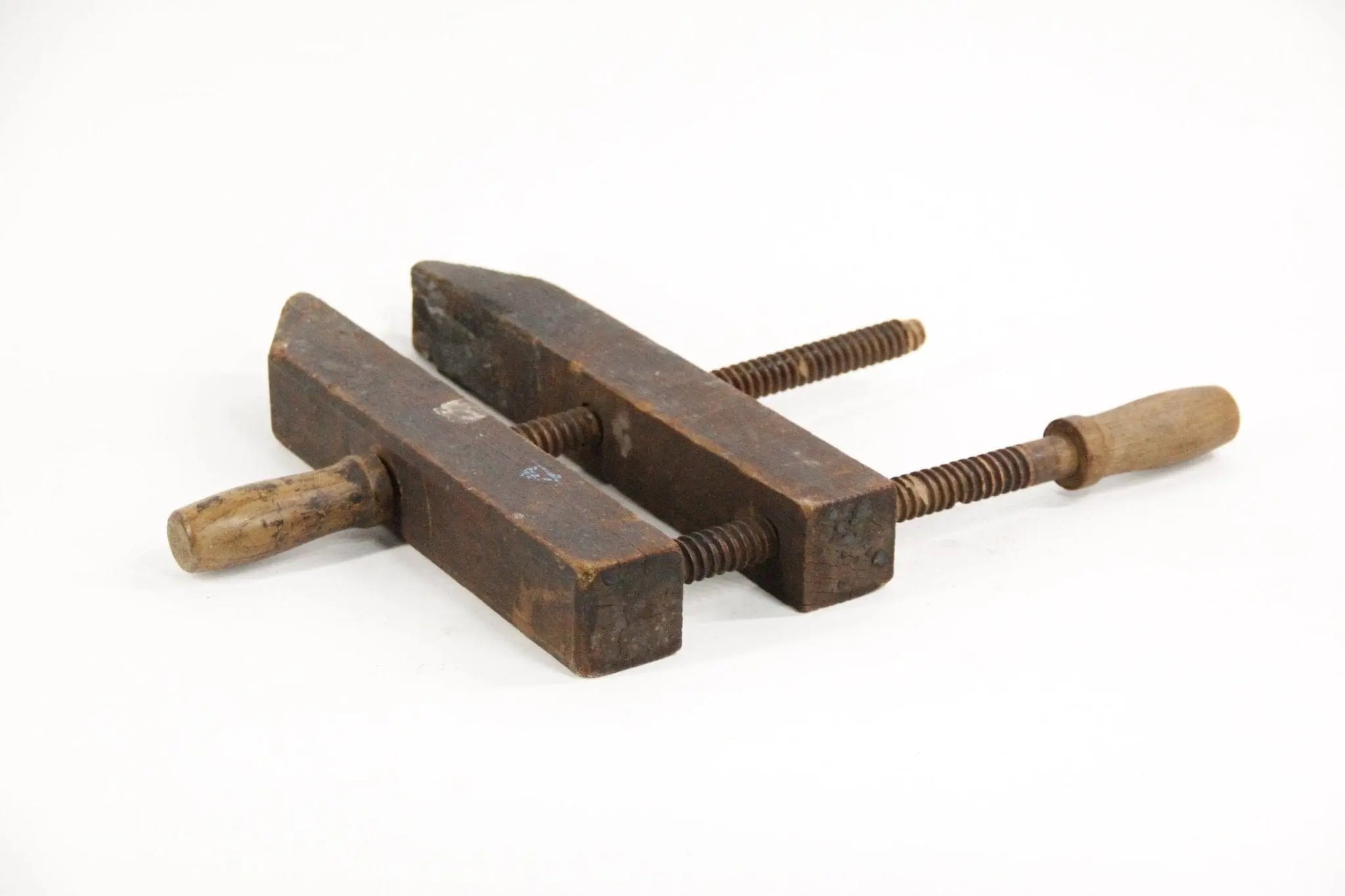 Antique Wood Clamp | Hand Carved Double Screw | Woodworking - Debra Hall Lifestyle