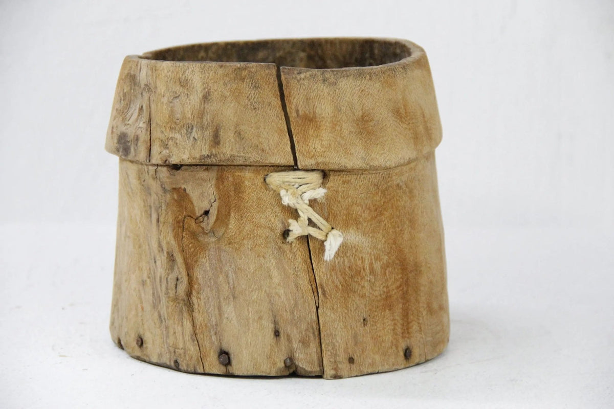 Antique Wood Pot | Hand Carved Wooden Vase - Vessel - Debra Hall Lifestyle