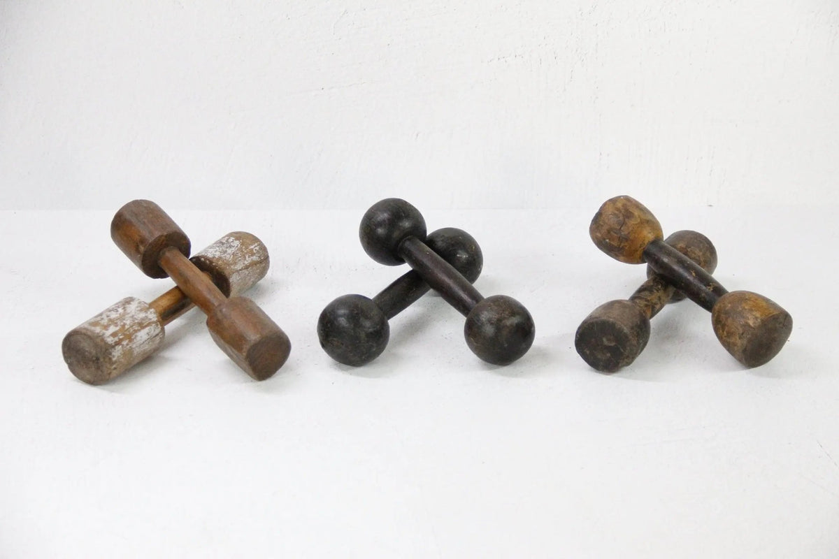 Antique Wooden Dumbbell India-Hand Carved Decor Pr. - Debra Hall Lifestyle