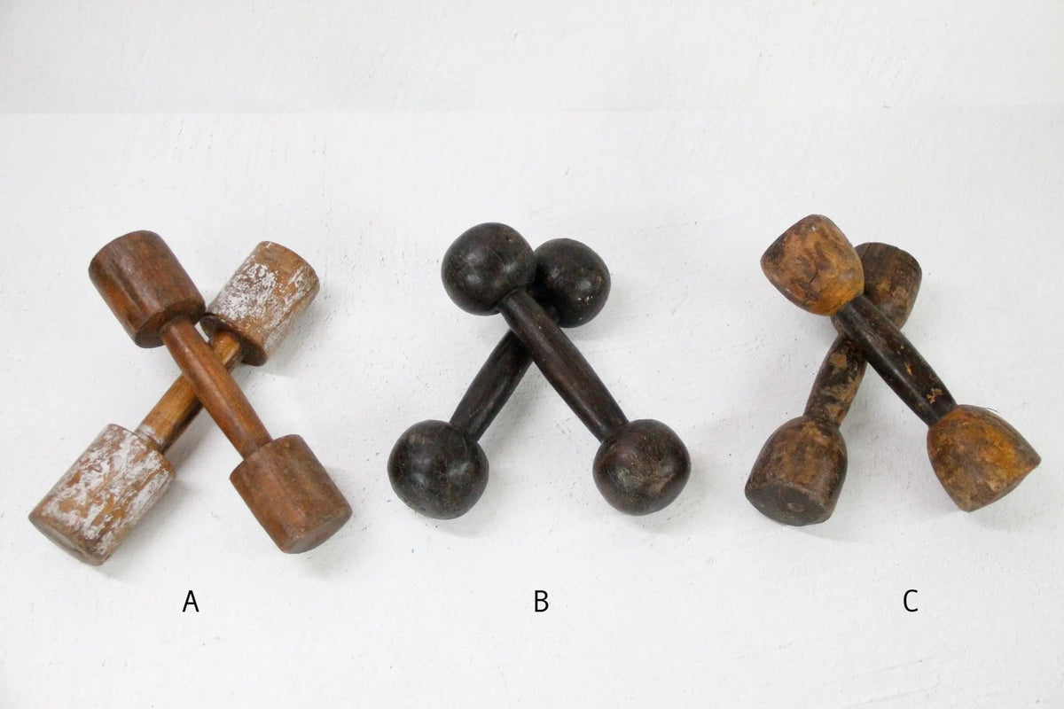 Antique Wooden Dumbbell India-Hand Carved Decor Pr. - Debra Hall Lifestyle