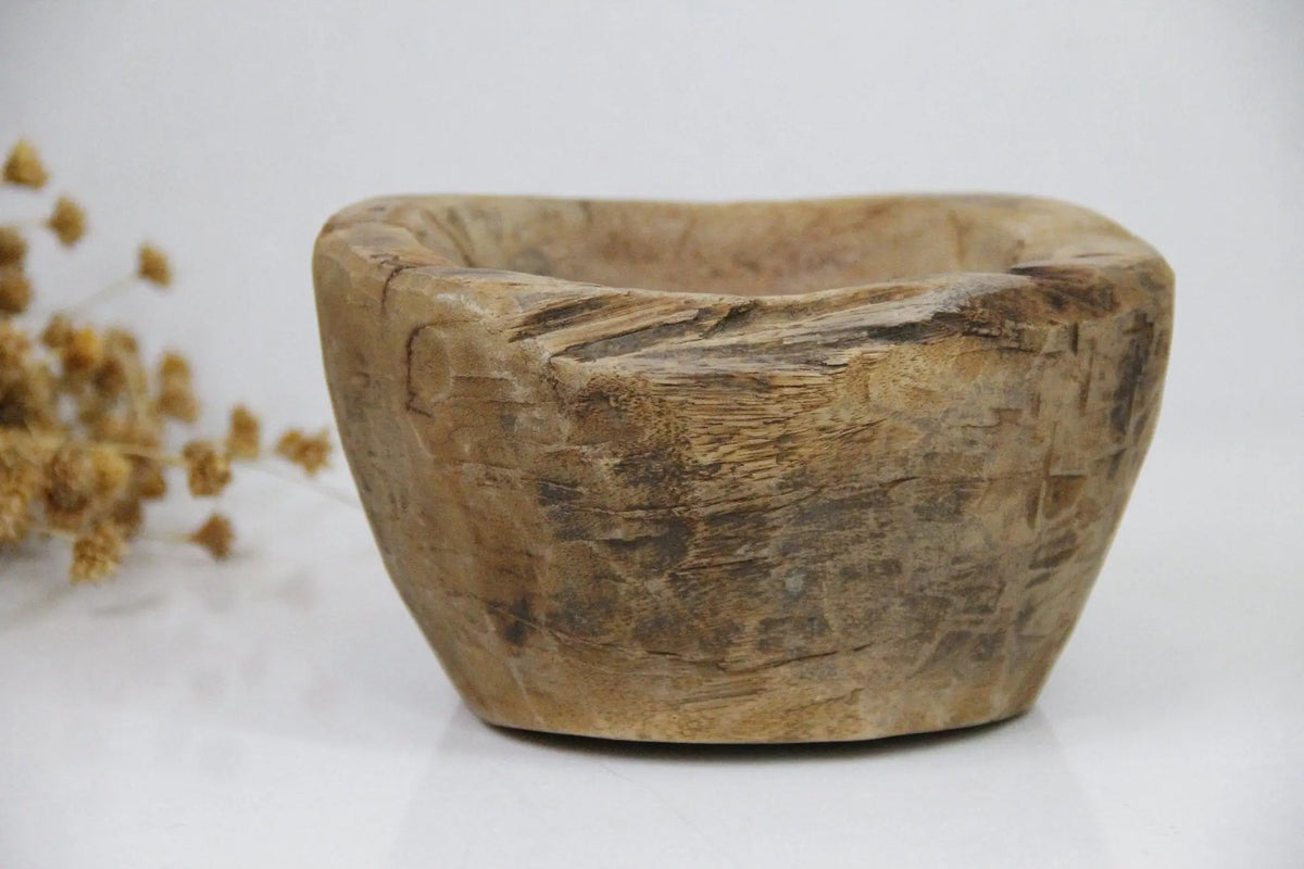 Antique Wooden Mortar | Hand Carved Grinding Bowl - Debra Hall Lifestyle
