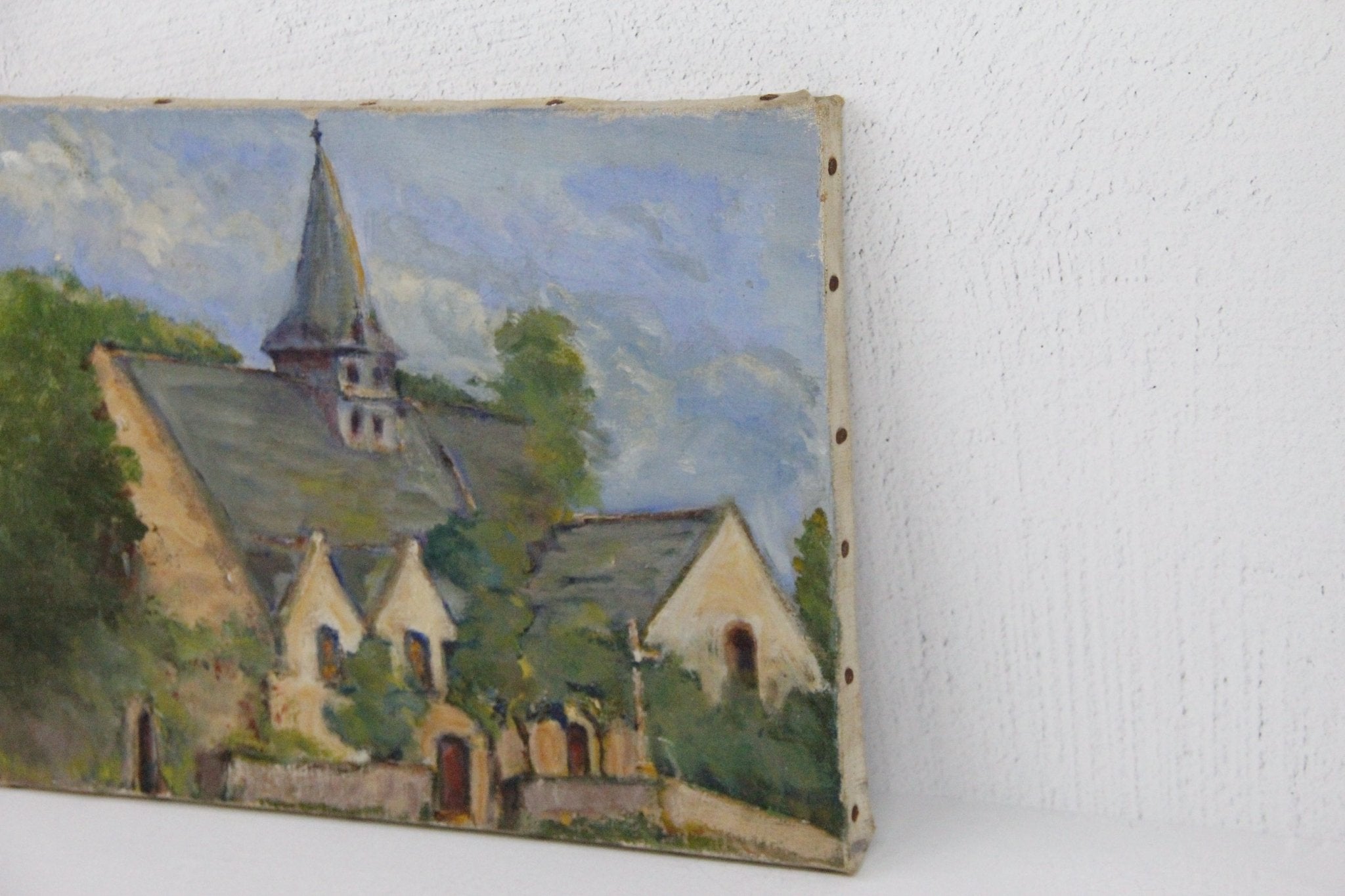 Antique French Painting | Village Church - Debra Hall Lifestyle