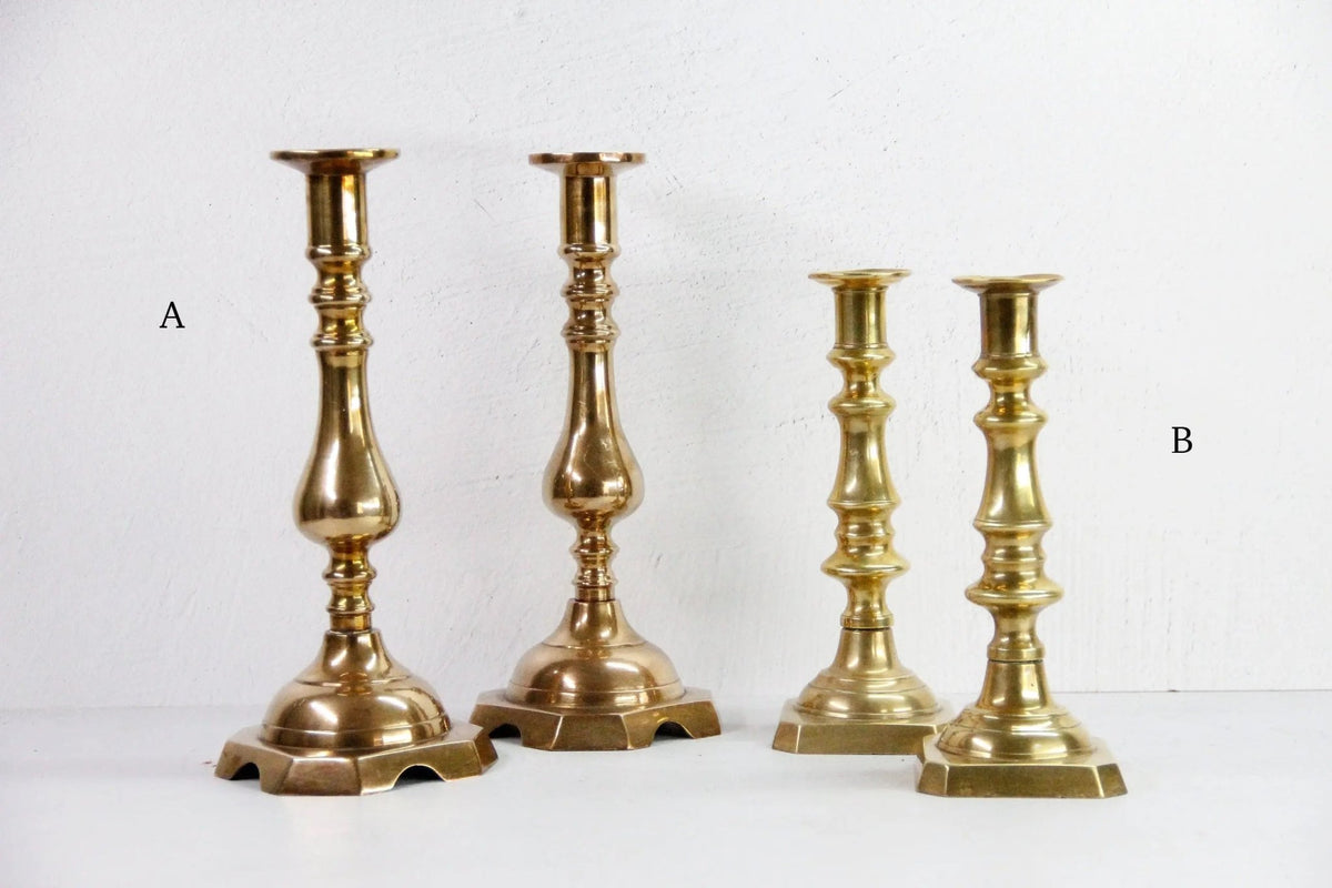 Assorted Antique Brass Candlesticks | Large Candle Holder Pair - Debra Hall Lifestyle