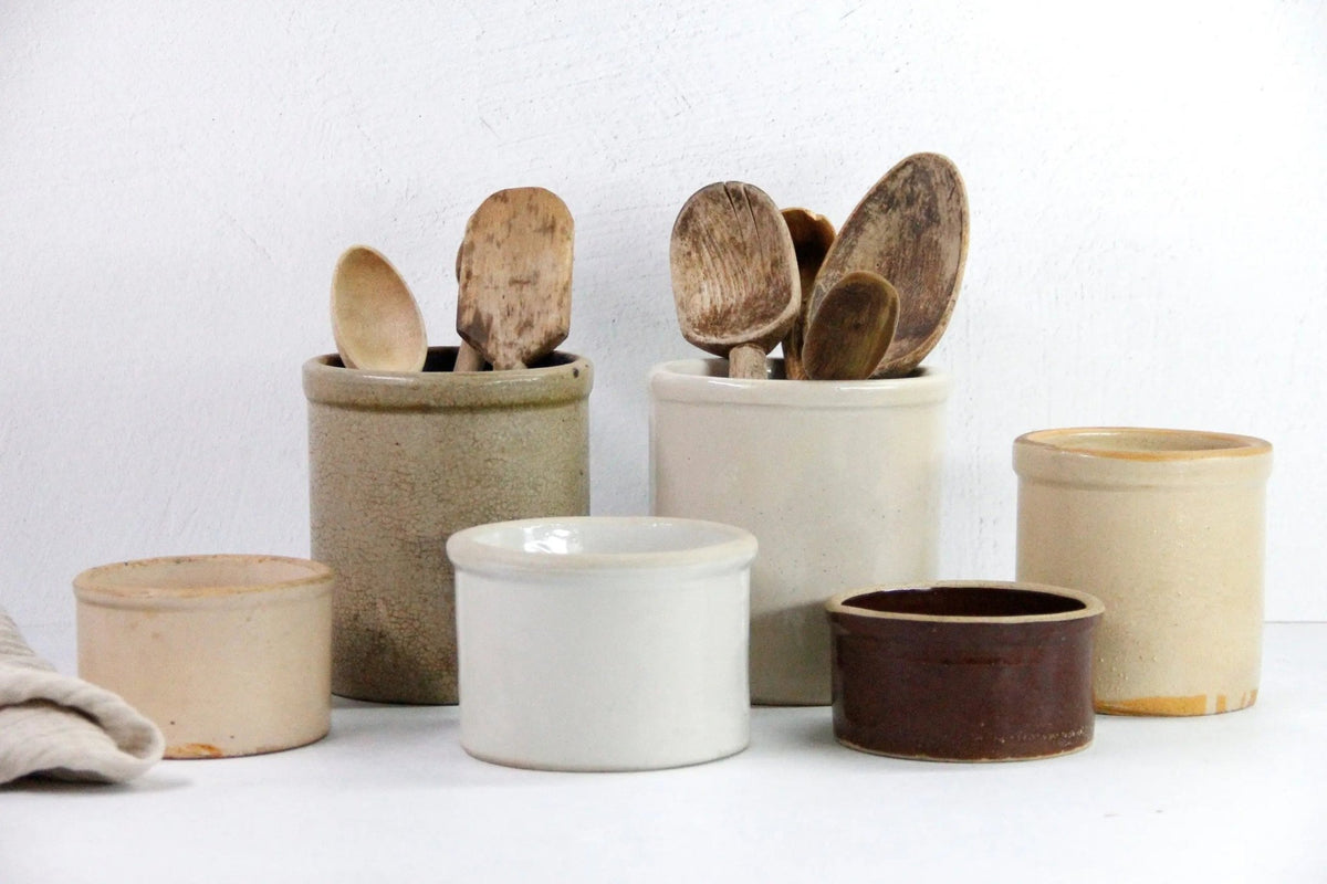 Assorted Antique Stoneware Crocks | Utensil Kitchen Decor - Debra Hall Lifestyle