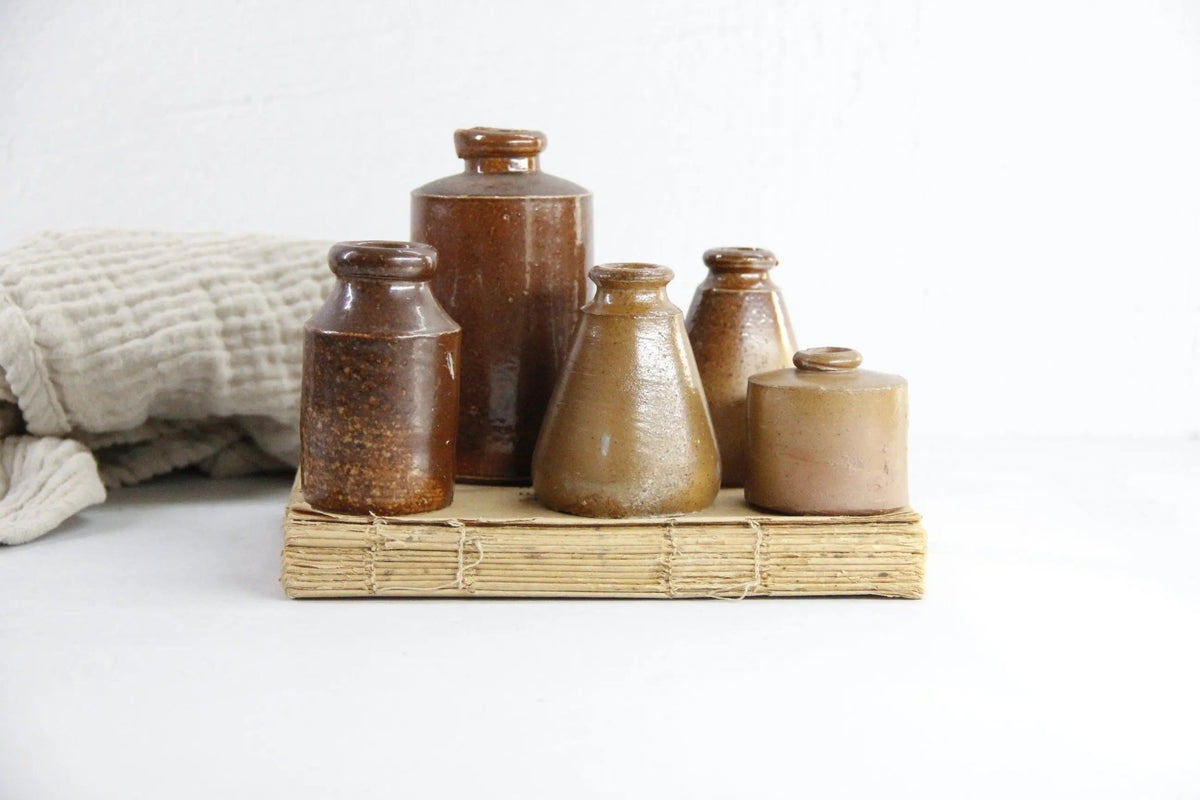 Assorted Antique Stoneware Inkwell Bottle | Mini Crock - Debra Hall Lifestyle