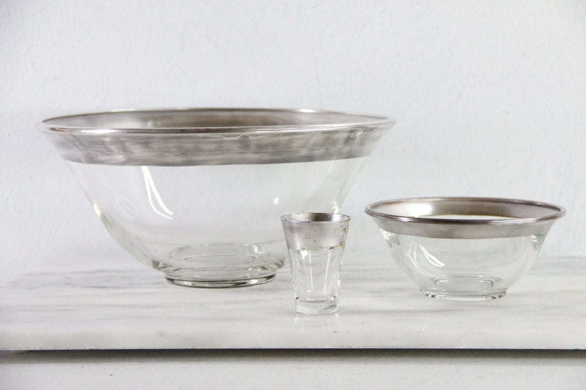 Dorothy Thorpe Chip and Dip Set | Mid-Century Glass Bowls with Sterling Overlay - Debra Hall Lifestyle