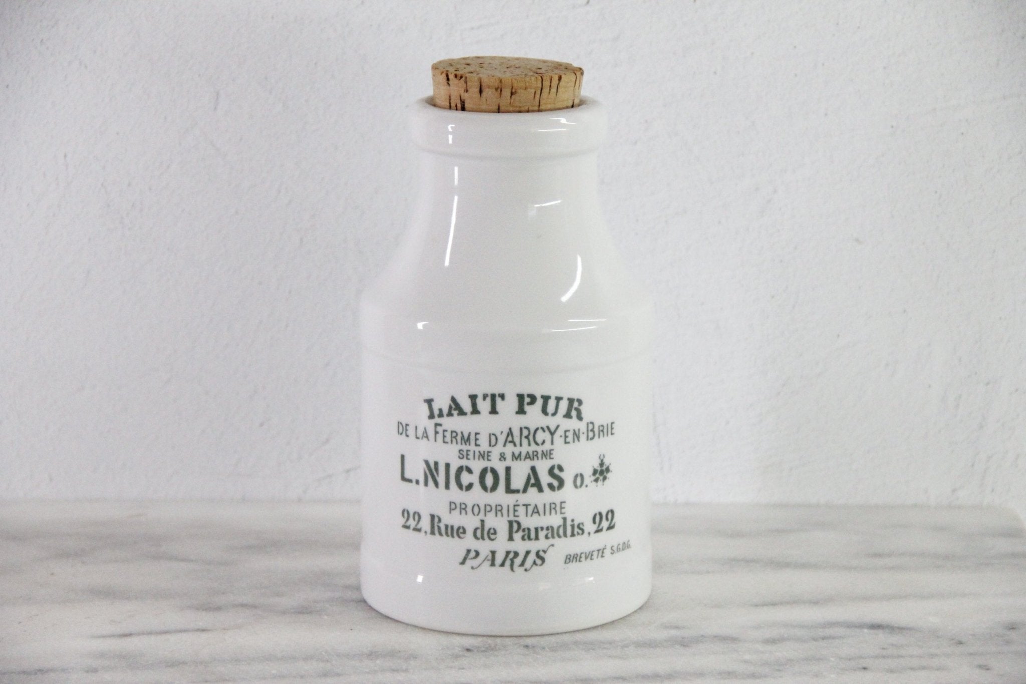 French Milk Bottle | Vintage Porcelain With Cork, Paris - Debra Hall Lifestyle