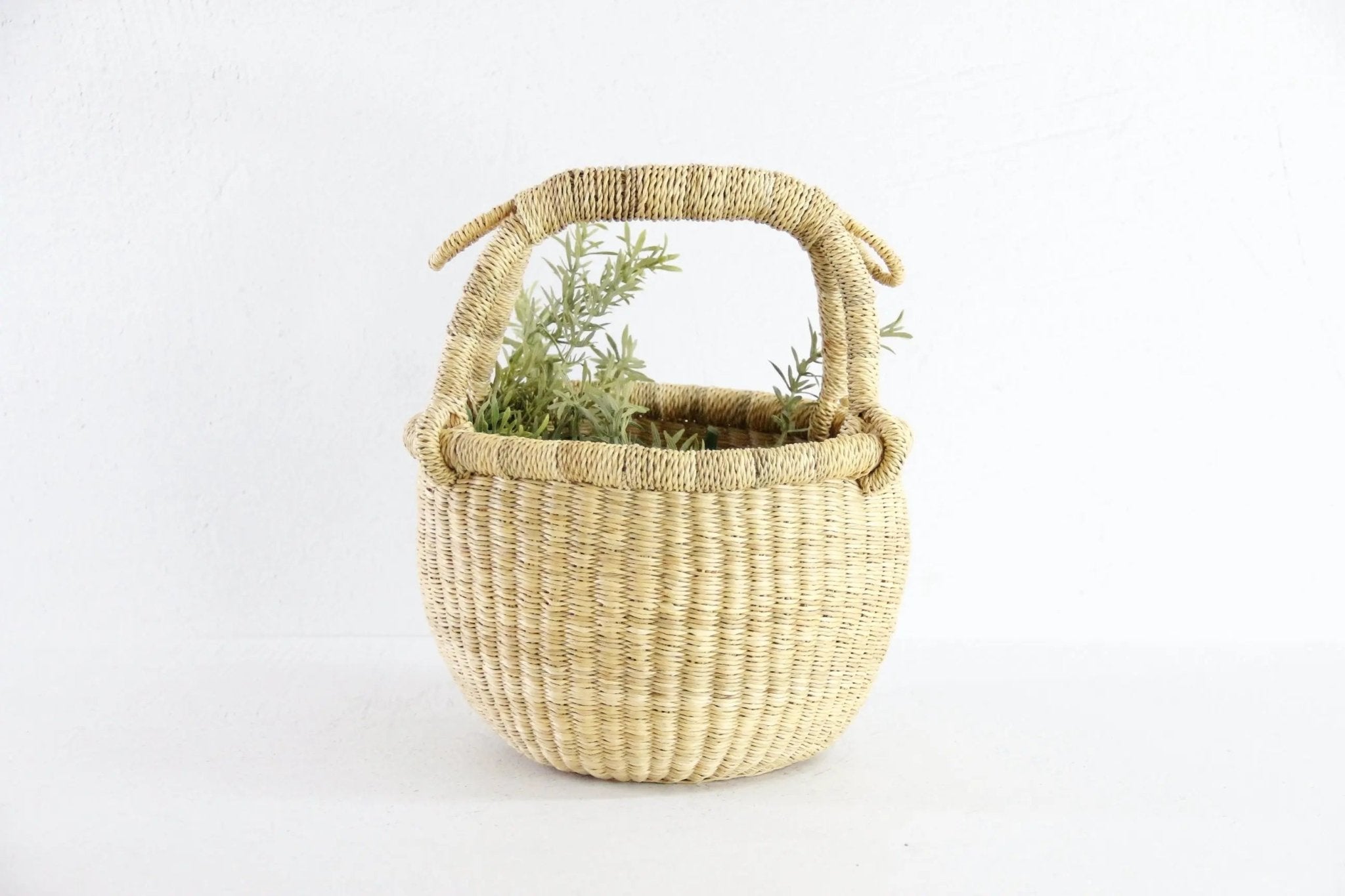 Hand Woven Market Basket | Vintage Mini Round Bolga - Debra Hall Lifestyle