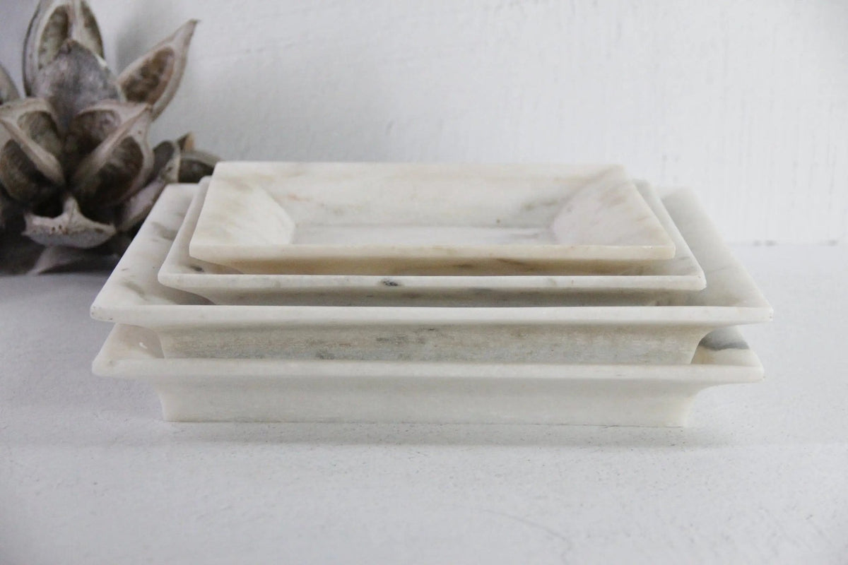 Large White Marble Tray | Carved Honed Stone Assorted - Debra Hall Lifestyle