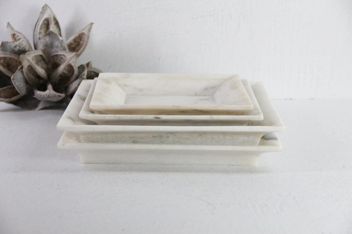 Large White Marble Tray | Carved Honed Stone Assorted - Debra Hall Lifestyle