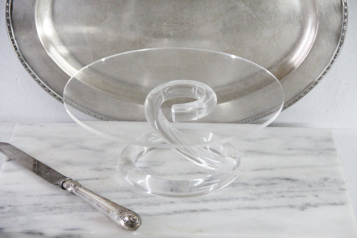 Lucite Cake Stand | Vintage MCM Spiral Pedestal - Debra Hall Lifestyle
