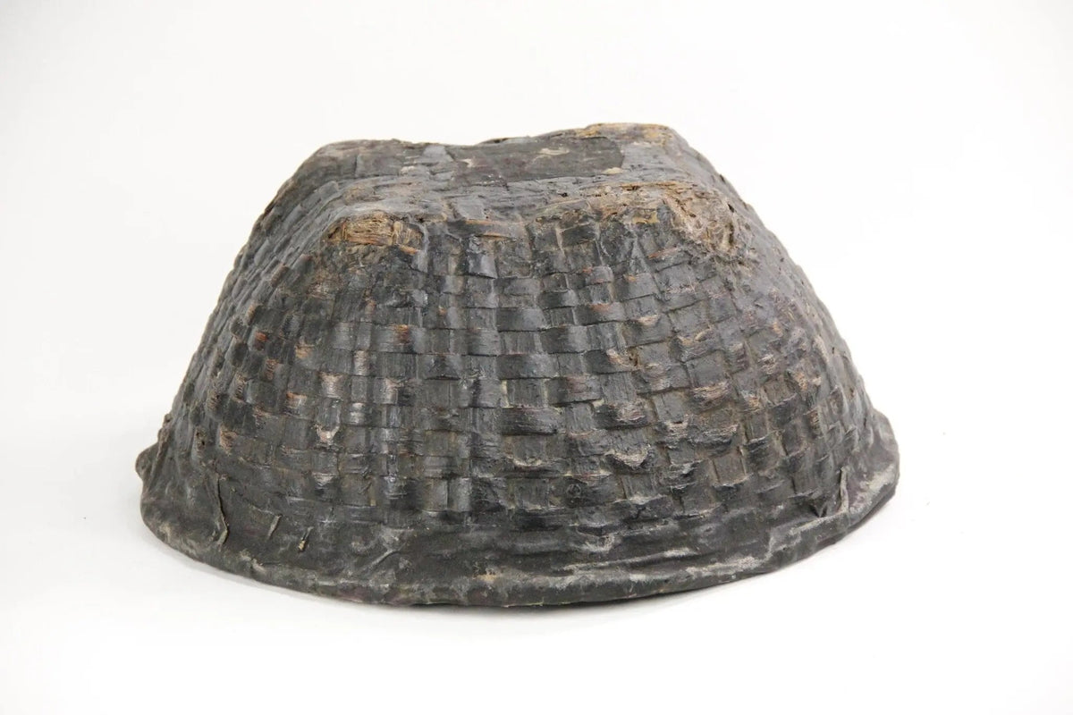 Primitive Basket | Vintage Decorative Black Woven Cane - Debra Hall Lifestyle