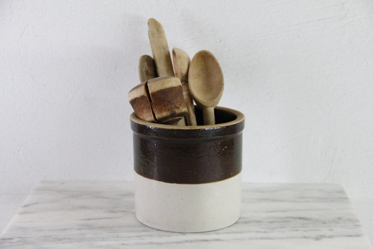 Primitive Crock | Antique Two Tone Vessel For Utensils - Debra Hall Lifestyle