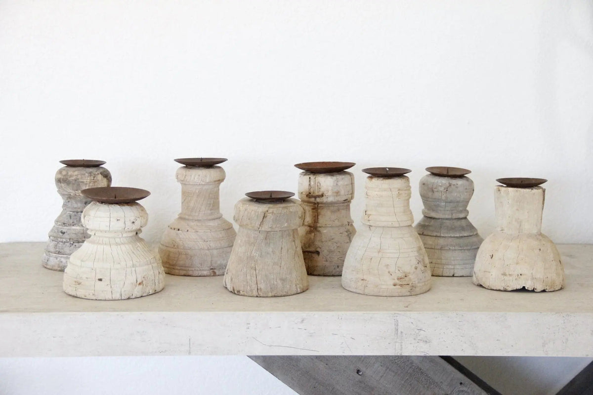 Rustic Wood Candle Holder | Chunky Round Base - Debra Hall Lifestyle