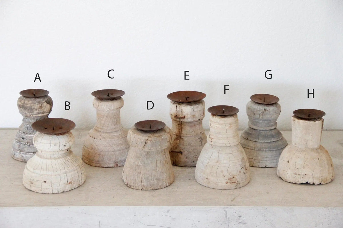 Rustic Wood Candle Holder | Chunky Round Base - Debra Hall Lifestyle