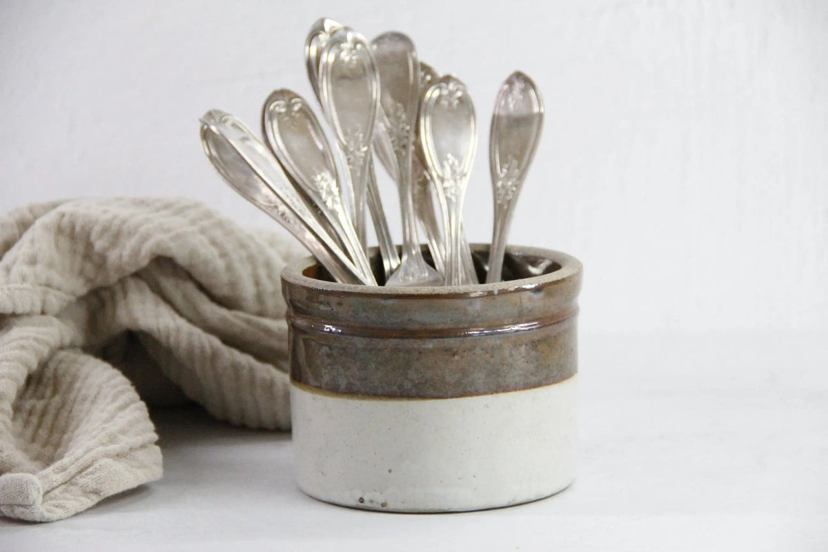 Small Stoneware Crock Antique | Antique Two Tone-Dipped - Debra Hall Lifestyle