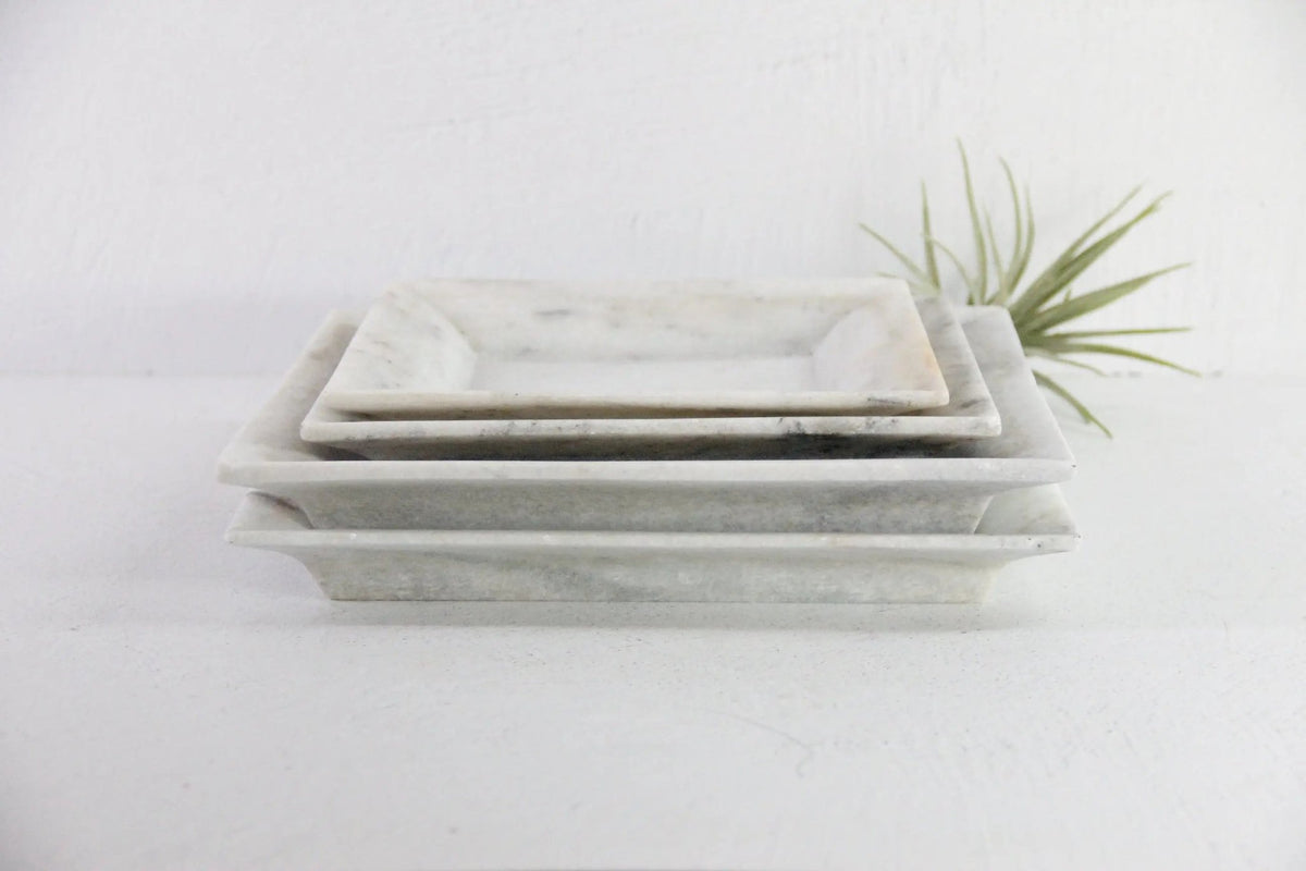 Square Marble Tray | Carved Honed Light Stone Assorted - Debra Hall Lifestyle