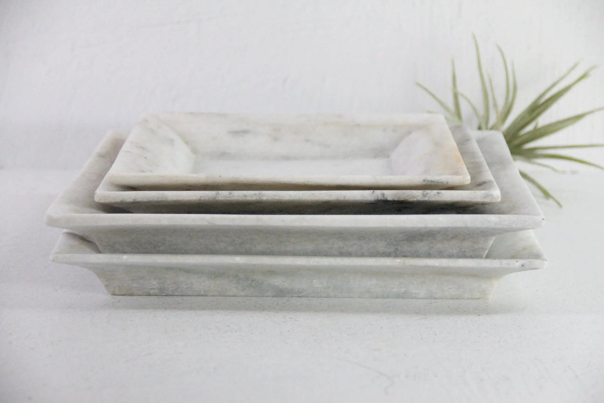 Square Marble Tray | Carved Honed Light Stone Assorted - Debra Hall Lifestyle