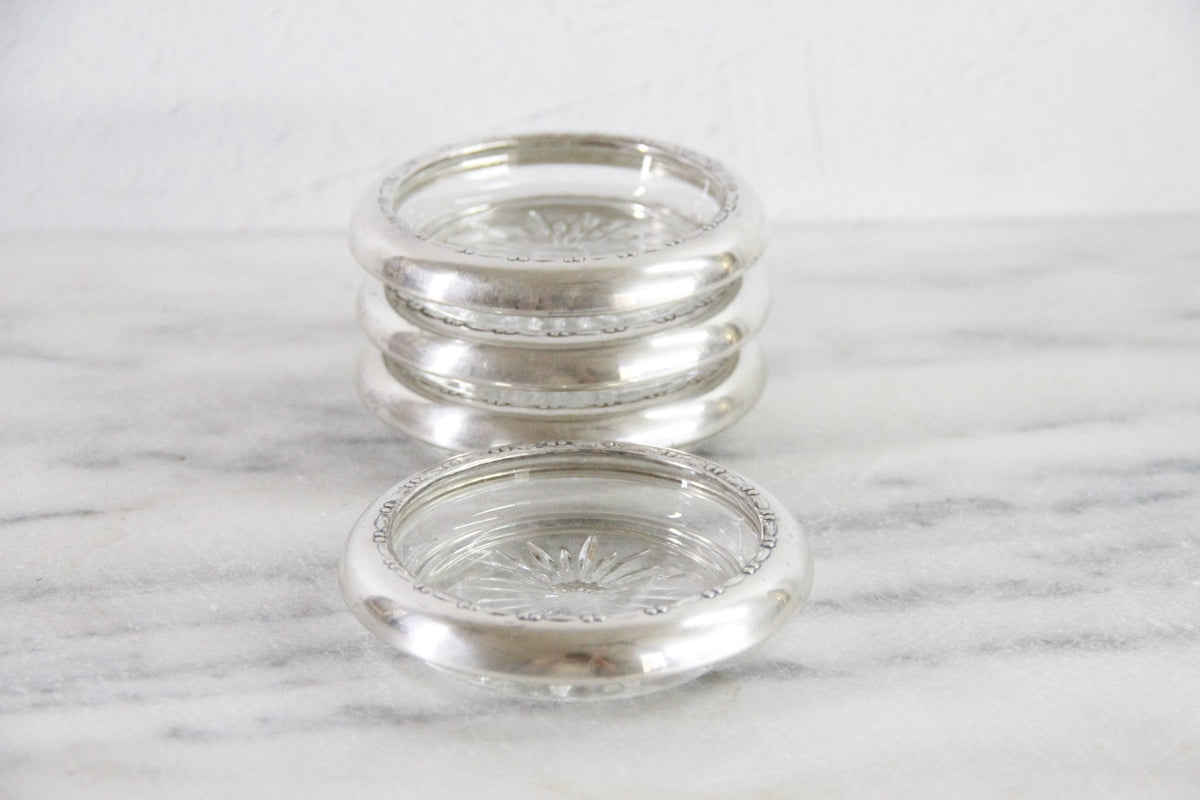 Sterling Silver Coasters | Antique 4 Pc. Stamped Crown Sterling - Debra Hall Lifestyle