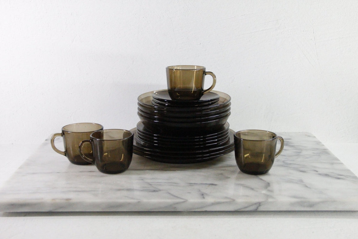 Vereco France Smoked Glass Dinnerware | Vintage 1970s Assorted Sets - Debra Hall Lifestyle