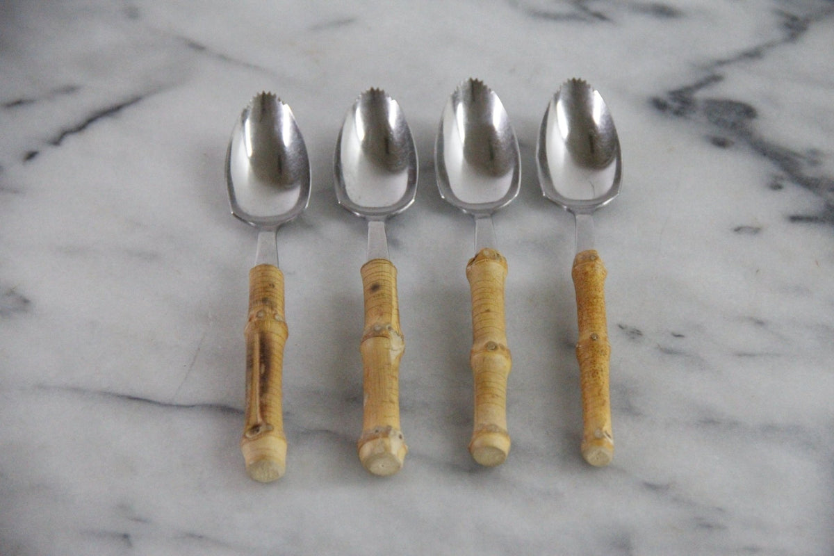 Vintage Bamboo Grapefruit Spoons Set of 4 Stainless Japan - Debra Hall Lifestyle