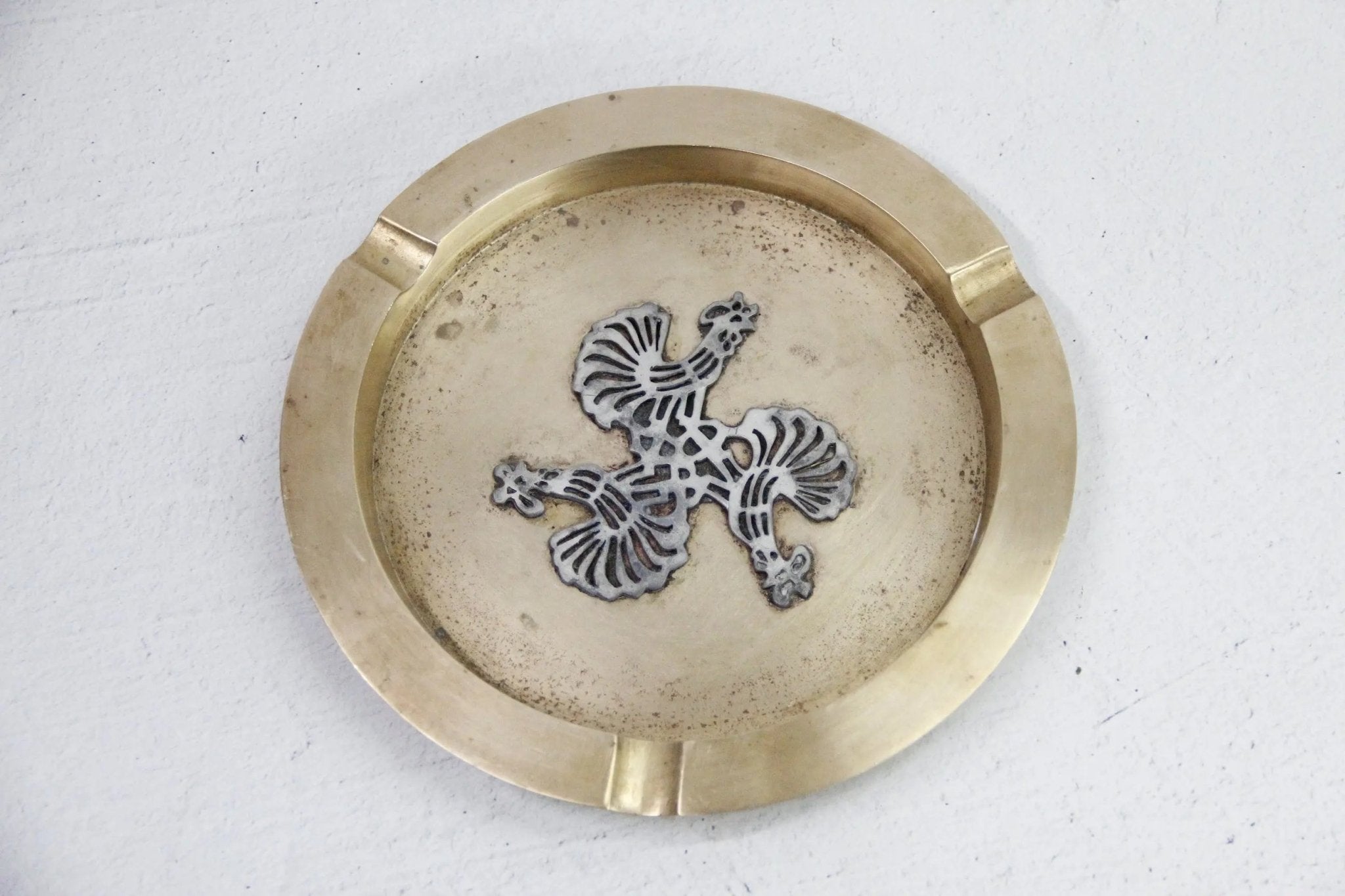 Vintage Brass Ashtray France | Classic Rooster/Cocks - Debra Hall Lifestyle