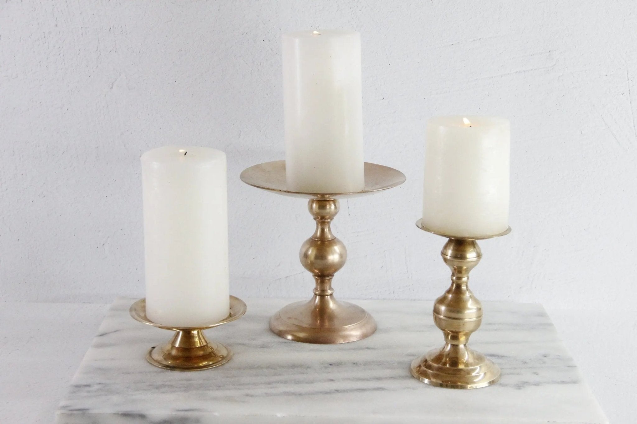 Vintage Brass Candle Holder | Assorted Pillar Candle Stands - Debra Hall Lifestyle