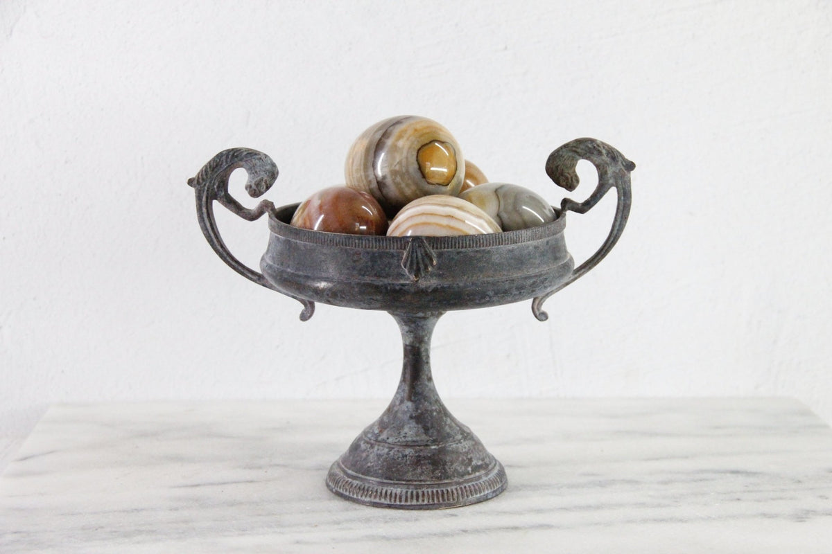 Vintage Brass Compote | Neoclassic Tazza Pedestal Bowl - Debra Hall Lifestyle
