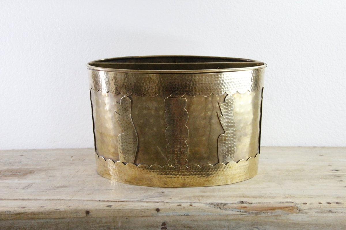 Vintage Brass Magazine Rack Hammered Metal Book Holder - Debra Hall Lifestyle